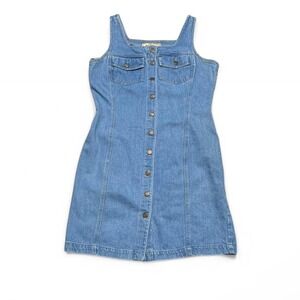 Tickets Denim‎ Dress Womens 13/14 Blue Vintage Button Front Mini Pinafore USA